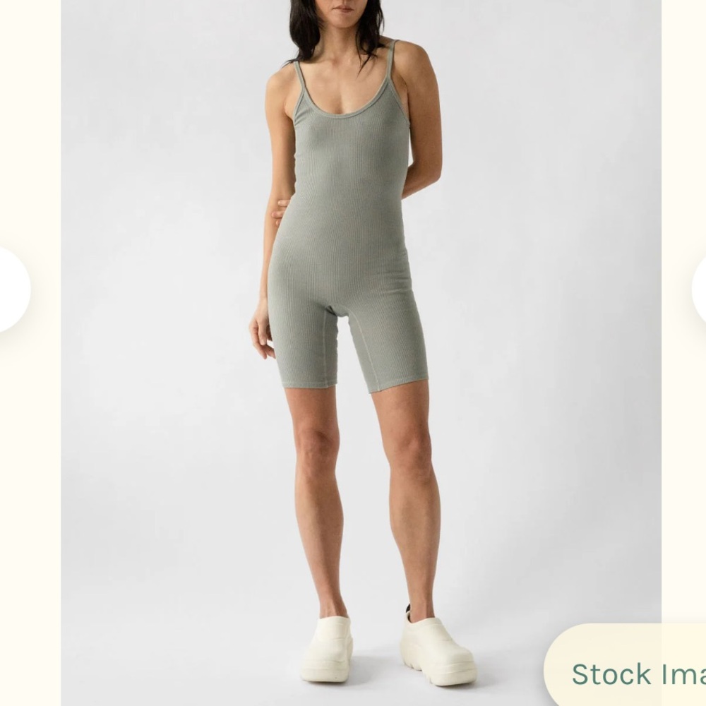 ARQ Olive Ribbed Tank Romper